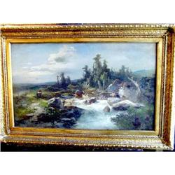 Exquisite  1930's Waterfall Landscape Oil #1540041