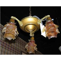 Chandelier w Pink & Amber Flower Petal Shades #1556889