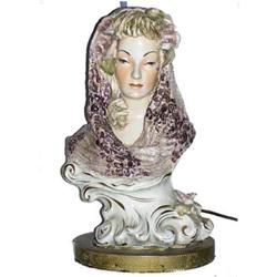 Antique Porcelain Female Bust Table Lamp #1556890