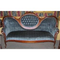 Victorian Blue Velvet Upholstered Sofa #1556897