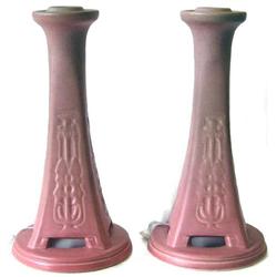 Pair '20 Rookwood Red Glaze Candlesticks  #1556990