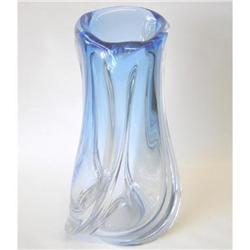 Val St Lambert Blue-to-Clear Glass Vase #1557017