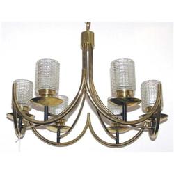 Mid-Century Modern Brass & Glass Chandelier #1557061