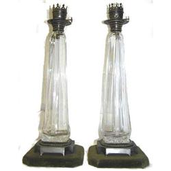 Pair English JHM Silver & Glass Oil Lamps #1557084