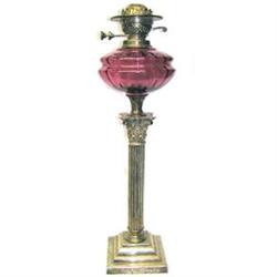 English Ruby Red Glass & Silver Oil Lamp #1557087