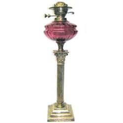 English Ruby Red Glass & Silver Oil Lamp #1557087