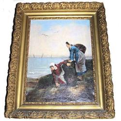 19th c GETZ French Oyster Gatherers Genre #1557107