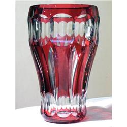 Large Bohemian Ruby Red Cut to Clear Vase #1557342