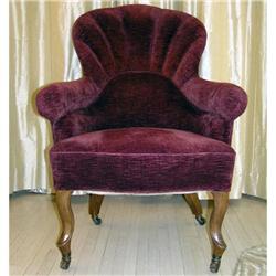 Antique Burgundy Velvet Upholstered Easy Chair #1557363