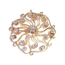 Victorian Diamond 14k Gold Brooch Pin #1557368