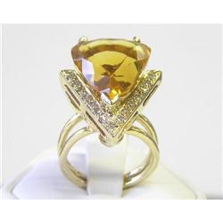 14K Pear Citrine & Diamonds Gold Ring #1557374