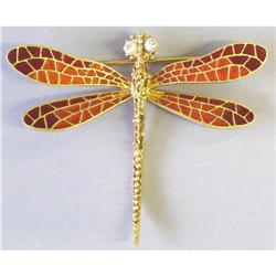 18k Gold Enamel & Pearl DRAGONFLY Brooch Pin #1557378