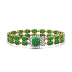 12.93 ctw Jade & Diamond Bracelet 14K Yellow Gold - REF-245N5F