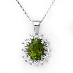 3.55 ctw Green Tourmaline & Diamond Necklace 18k White Gold - REF-98K5Y