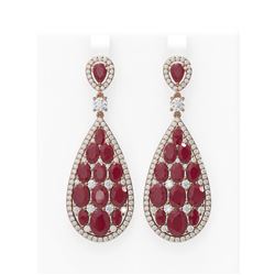 27.47 ctw Ruby & Diamond Earrings 18K Rose Gold - REF-700Y2X