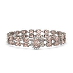 27.57 ctw Morganite & Diamond Bracelet 14K White Gold - REF-400H2R