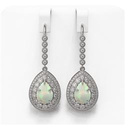 8.29 ctw Certified Opal & Diamond Victorian Earrings 14K White Gold - REF-268R9K