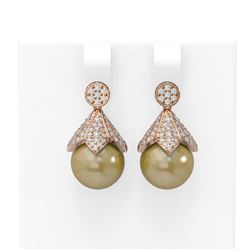 1.56 ctw Diamond & Pearl Earrings 18K Rose Gold - REF-170N5F