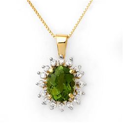 3.55 ctw Green Tourmaline & Diamond Necklace 10k Yellow Gold - REF-73Y6X