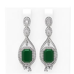15.58 ctw Emerald & Diamond Earrings 18K White Gold - REF-527M3G