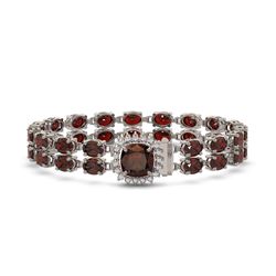 14.98 ctw Garnet & Diamond Bracelet 14K White Gold - REF-178K2Y
