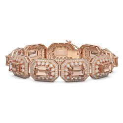 52.65 ctw Morganite & Diamond Victorian Bracelet 14K Rose Gold - REF-1818W4H