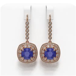 12.9 ctw Certified Sapphire & Diamond Victorian Earrings 14K Rose Gold - REF-247X6A
