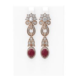 8.66 ctw Ruby & Diamond Earrings 18K Rose Gold - REF-540H9R