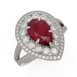 5.12 ctw Certified Ruby & Diamond Victorian Ring 14K White Gold - REF-161A8N