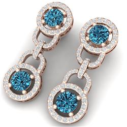 4 ctw SI/I Intense Blue Diamond Earrings 18K Rose Gold - REF-298Y5X