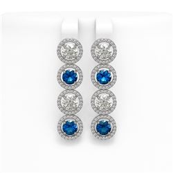 6.25 ctw Blue & Diamond Micro Pave Earrings 18K White Gold - REF-586W8H