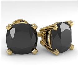 6 ctw Cushion Black Diamond Stud Designer Earrings 18k Yellow Gold - REF-121W2H