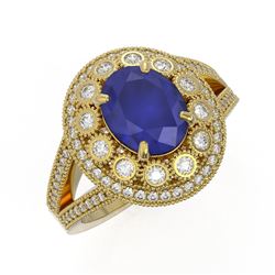 4.55 ctw Certified Sapphire & Diamond Victorian Ring 14K Yellow Gold - REF-143Y6X