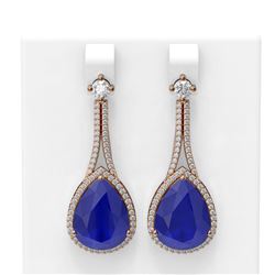 23.4 ctw Sapphire & Diamond Earrings 18K Rose Gold - REF-709W3H