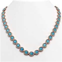 35.13 ctw Swiss Topaz & Diamond Micro Pave Halo Necklace 10k Rose Gold - REF-592R2K