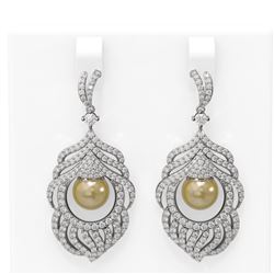 3.52 ctw Diamond & Pearl Earrings 18K White Gold - REF-318R9K