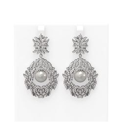 5.22 ctw Diamond & Pearl Earrings 18K White Gold - REF-587K5Y