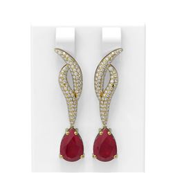 6.79 ctw Ruby & Diamond Earrings 18K Yellow Gold - REF-178K2Y