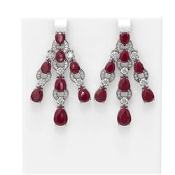 27.36 ctw Ruby & Diamond Earrings 18K White Gold - REF-442M2G
