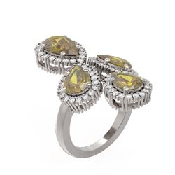 6.26 ctw Canary Citrine & Diamond Ring 18K White Gold - REF-187Y5X