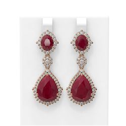 29.36 ctw Ruby & Diamond Earrings 18K Rose Gold - REF-636H4R