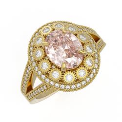 3.95 ctw Certified Morganite & Diamond Victorian Ring 14K Yellow Gold - REF-176N8F