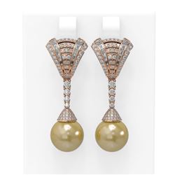 3 ctw Diamond & Pearl Earrings 18K Rose Gold - REF-308G5W