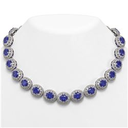 111.75 ctw Sapphire & Diamond Victorian Necklace 14K White Gold - REF-2935W8H