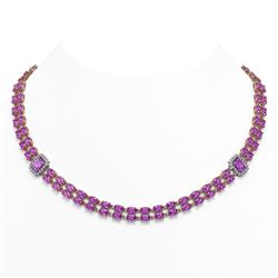 30.47 ctw Amethyst & Diamond Necklace 14K Rose Gold - REF-436G4W