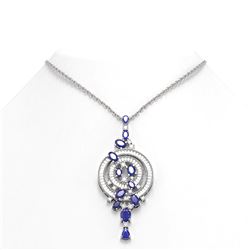 11.47 ctw Sapphire & Diamond Necklace 18K White Gold - REF-470H2R