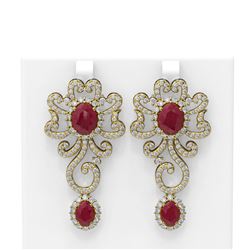 16.75 ctw Ruby & Diamond Earrings 18K Yellow Gold - REF-709K3Y