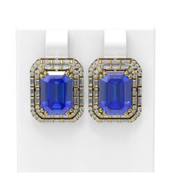 10.71 ctw Tanzanite & Diamond Earrings 18K Yellow Gold - REF-618K2Y