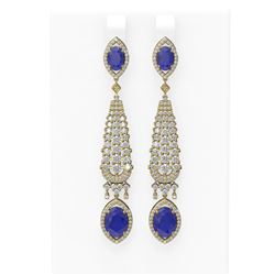 11.32 ctw Sapphire & Diamond Earrings 18K Yellow Gold - REF-490N9F