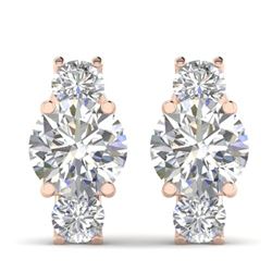 2.9 ctw Certified VS/SI Diamond 3 Stone Stud Earrings 18K Rose Gold - REF-595A4N